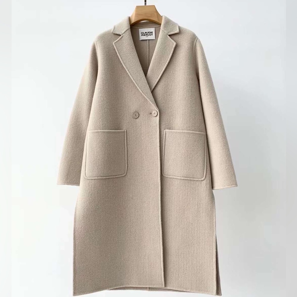 ⛄️CLAUDIE PIERLOT double-breasted patch pocket long wool blend coat NWOT